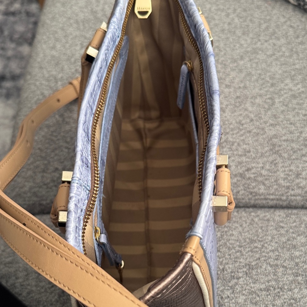 Brahmin Gray and Tan Croc-Embossed Satchel - Picture 8 of 14